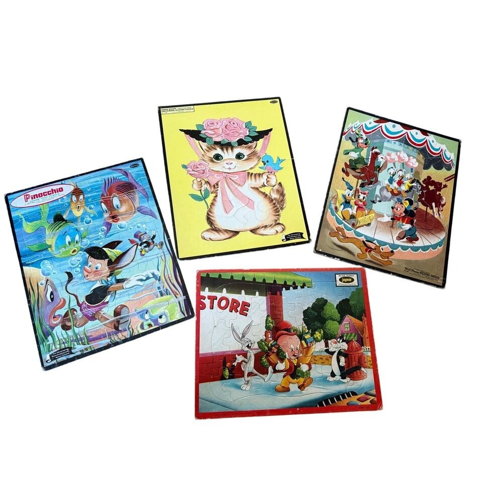 Vintage lot of frame-tray puzzles Disney‎ and cat